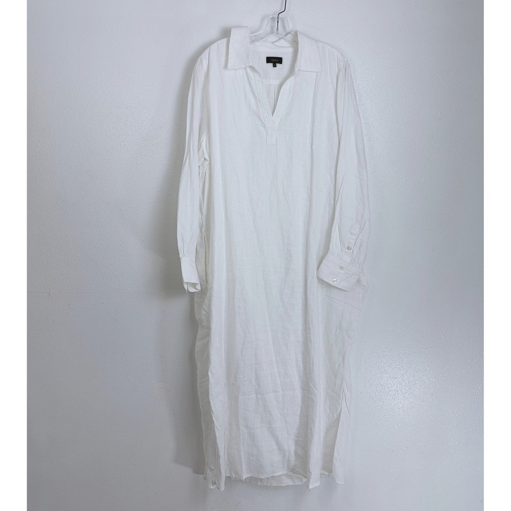 Quince European Linen Popover Maxi Shirt Dress White Lined XL